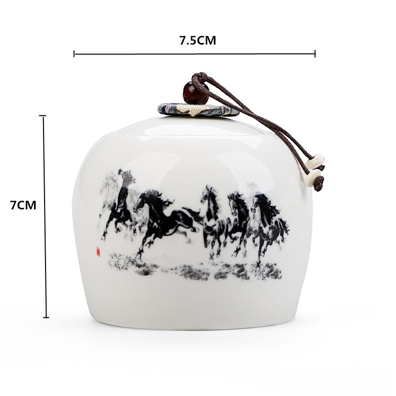 Pintura de tinta china caja de té de cerámica Mini 7,5*7 cm tarros de dulces especias para la cocina tarro de almacenamiento de azúcar tarro para nueces secas contenedor de alimentos