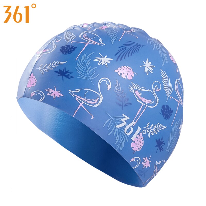 361 Waterproof Flower Flamingo Swim Cap for Women Long Hair Silocone Swimming Caps for Girl Ear Protector Pool Bathing Hat: SLY206119-1 blue