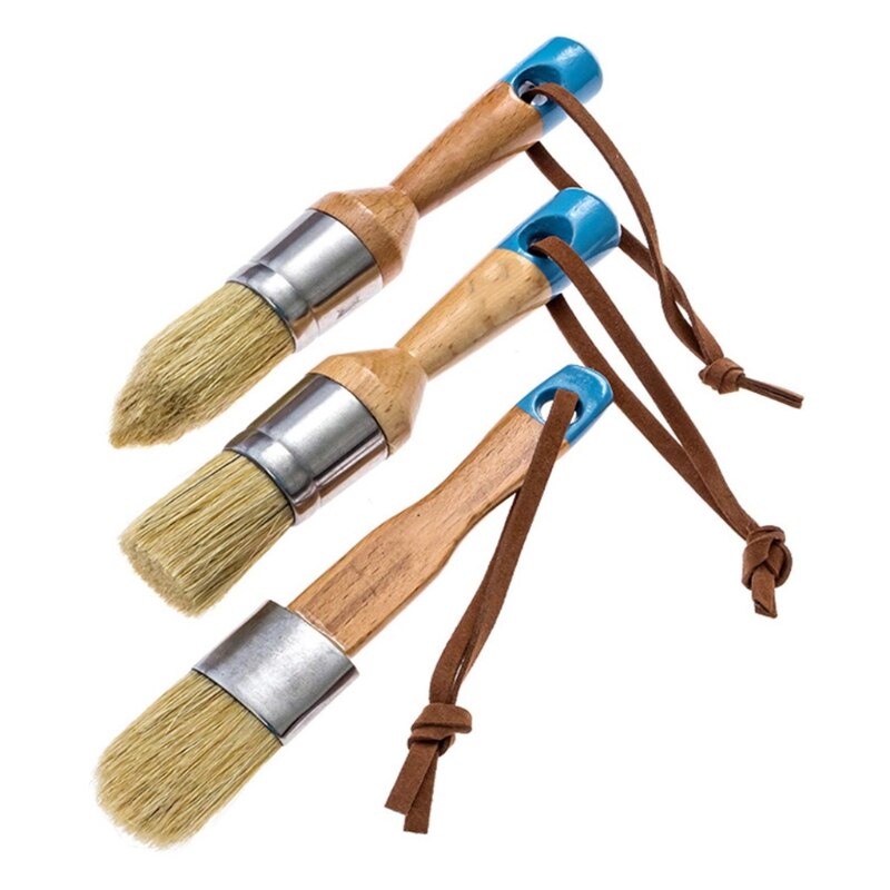3 Pcs/Set Ergonomic Handle Chalk Wax Paint Brushes Furniture DIY Painting Waxing Tool Bristle Stencil Brushes