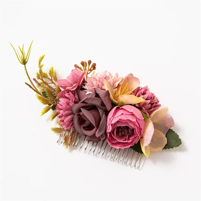 Bohemen Bruiden Bruiloft Bloem Haar Kam Haarspeld Bruidsmeisje Hoofdtooi Kammen Haaraccessoires voor Vrouwen Meisjes Bloemen Haarspelden: Rood