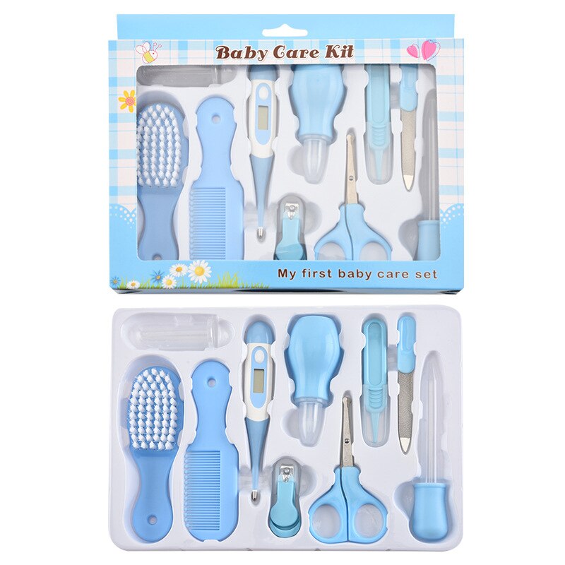 10pcs/set Baby Nail Set Portable Safety Nail Clipper Nail Care Products For Newborns Baby Health Care Nail Kit Hair Brush Set: TA583 Blue 10pcs