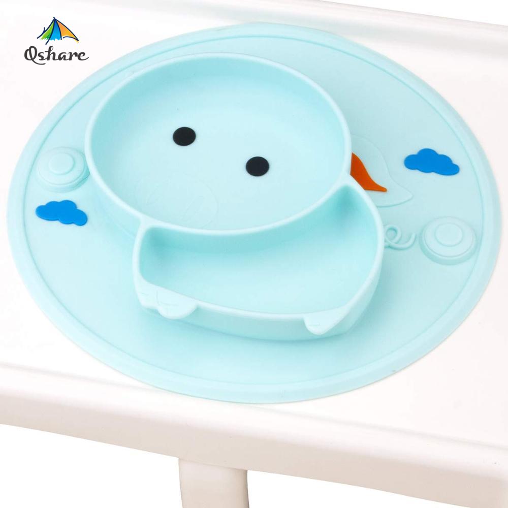 Qshare Baby Feeding Learning Bowl Cute Pig Silicone Suction Plate Placemat Kids Feeding Dinnerware Baby Food Dishes Pratos