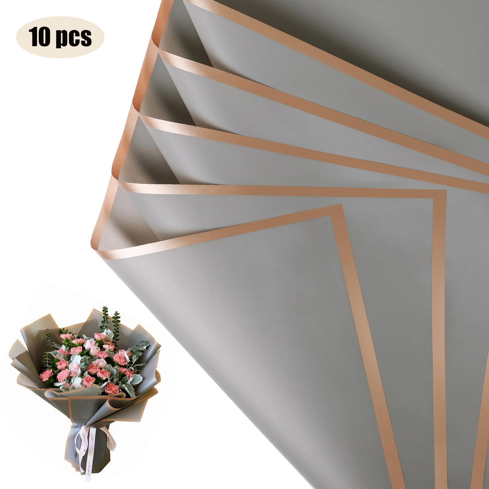 10 Sheets Flower Wrapping Paper with Golden Edges, Waterproof Bouquet Packaging - Ideal for DIY Weddings & Birthdays: Dark Khaki