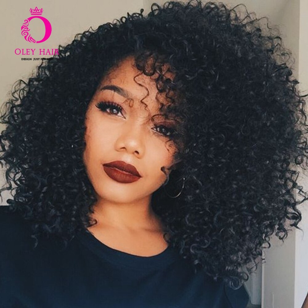 Perruque Lace Front Wig bouclée Afro de haute densité | Perruque synthétique sans colle noire résistante à la chaleur avec raie latérale pour femmes noires