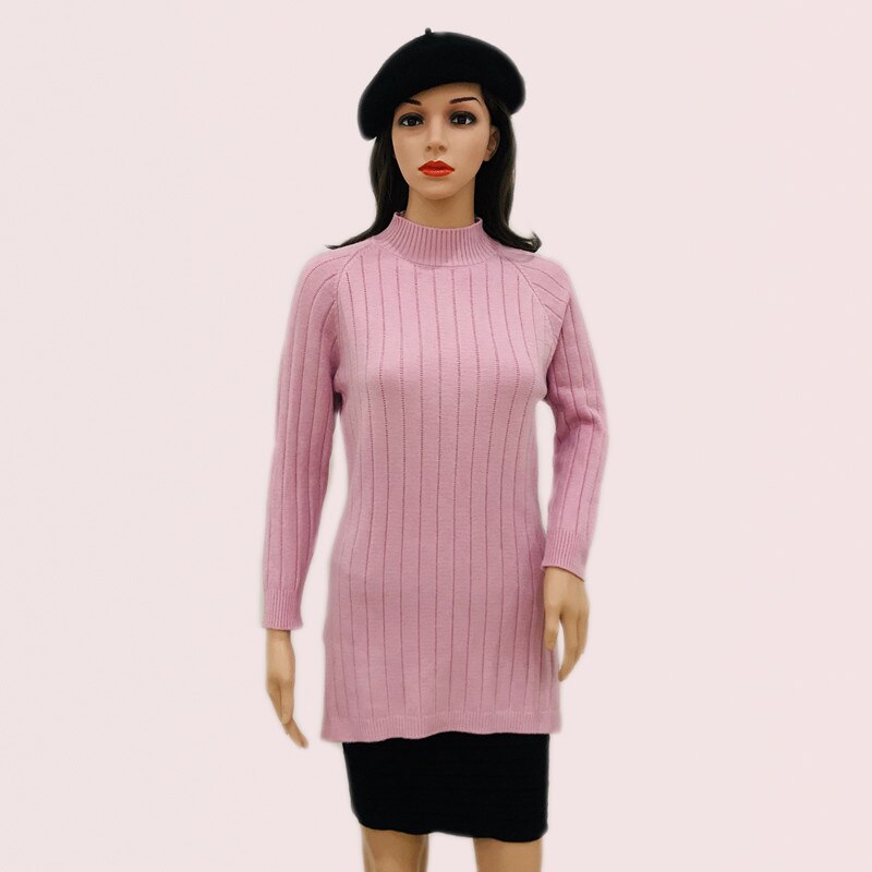 Springwomen sweater og pullover varm kvindelig lyserød halvhøj krave pullover langærmet strikket sweater