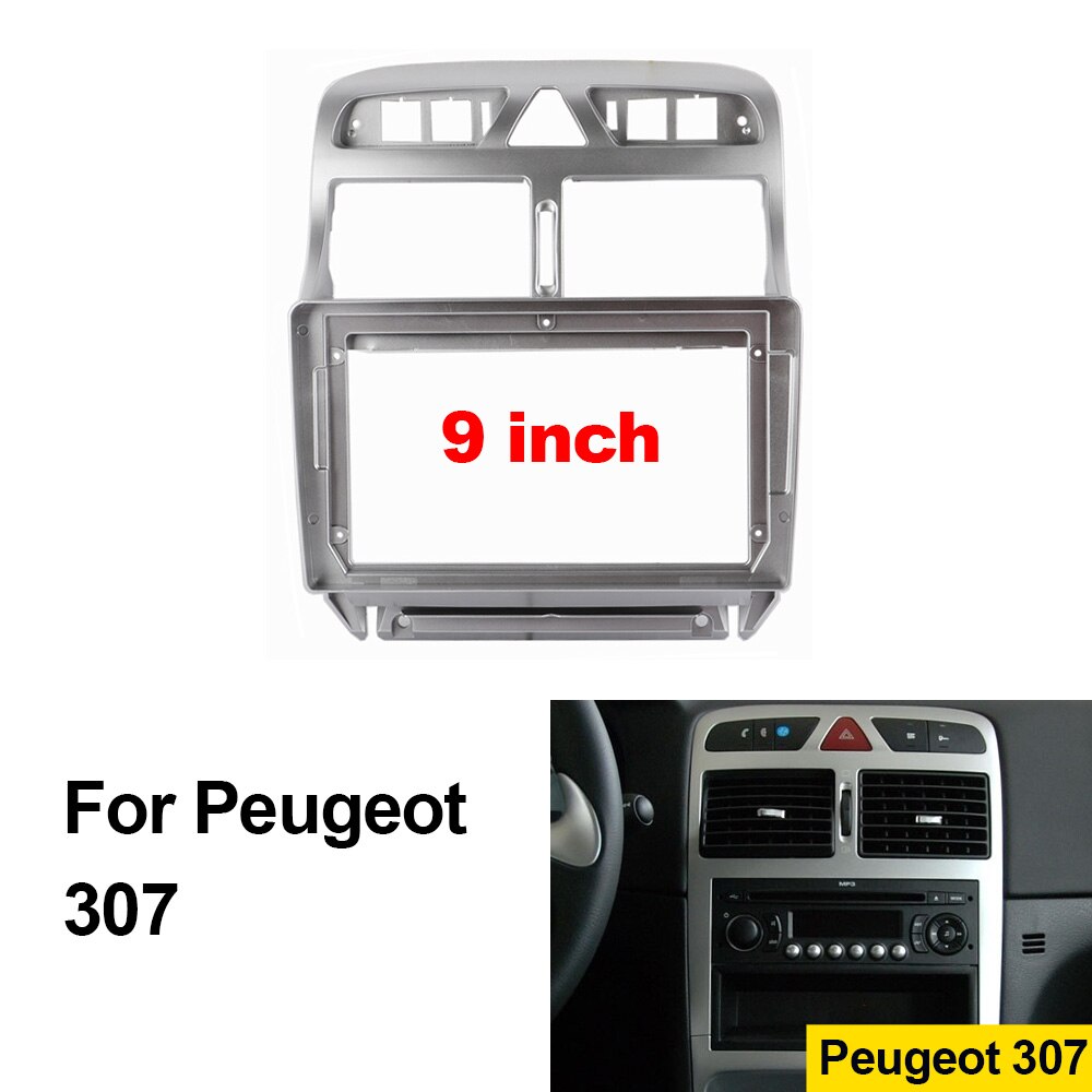 Dobbel din abs plast trim fascia ramme for peugeot 307 refit 9 tommers bil android radio navigator dvd montering dashbord