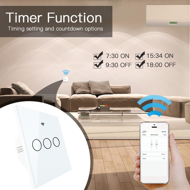 Single Fire Wall WiFi Switch AC170-240V No Neutral Wire Needed Smart Life/Tuya APP Smart Switch Work With Alexa Google Home