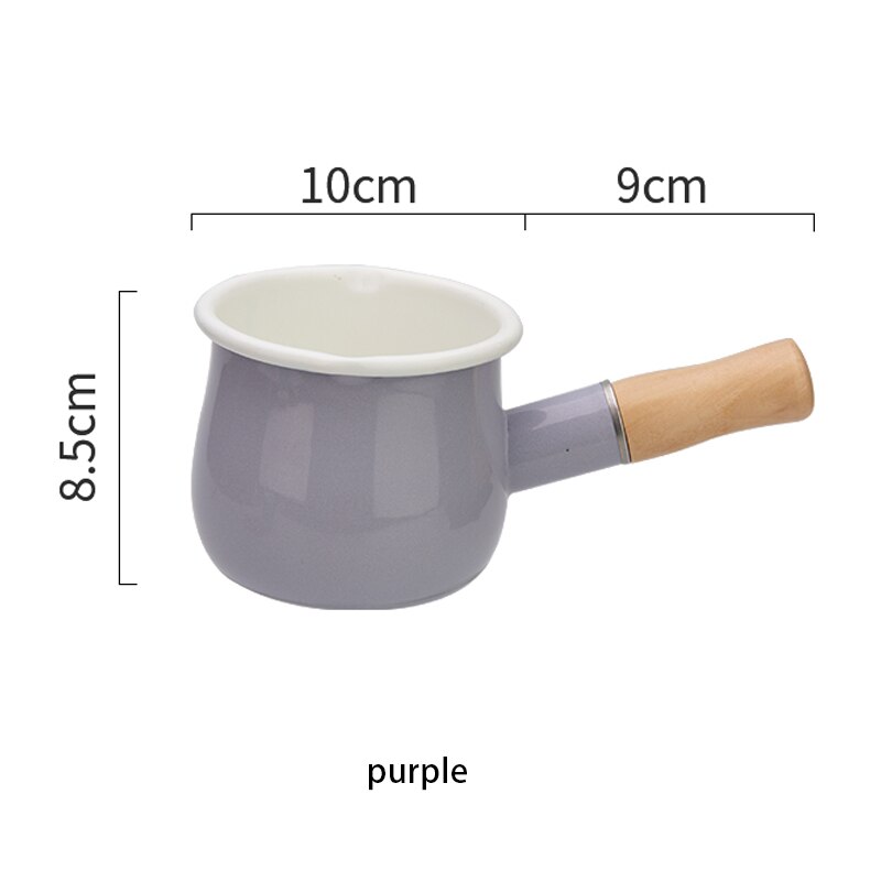 Pot à lait avec poignée en bois de 500ml, Style japonais, émaillé, pour café, beurre, Mini casserole, ustensile de cuisine pour cuisinière à gaz: Purple