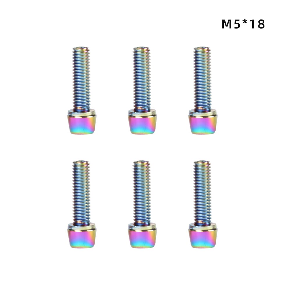 6pcs TANKE M5 * 18 15mm Bolt Screw with gasket For MTB Road Bicycle Stem and bottle rack Rainbow: M5 x 18