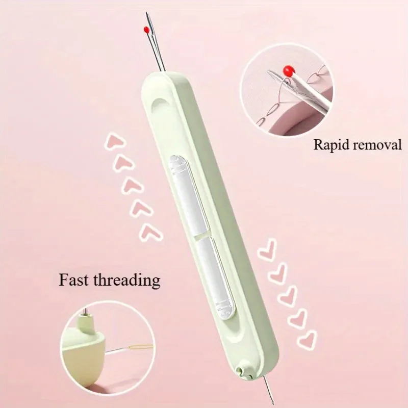 2in1 Hand Sewing Needle Threader and Seam Ripper Easy Threading and Stitch Removal Tool for Seniors Durable Sewing Accessory: light green