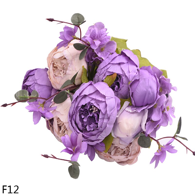 1 boeket Kunstmatige Pioen Bloemen Zijde Pioen Roos Bloem 6Big Hoofd 2Bud Valse Bloem Voor DIY Thuis Hotel Bruiloft Decoratie krans: F12 purple