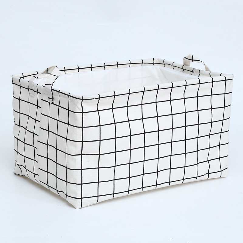 Nordic Fabric Lattice Waterproof Folding Laundry Basket for Desktop Sundries Storage Box for Toys Books Dustproof Storage Basket: white