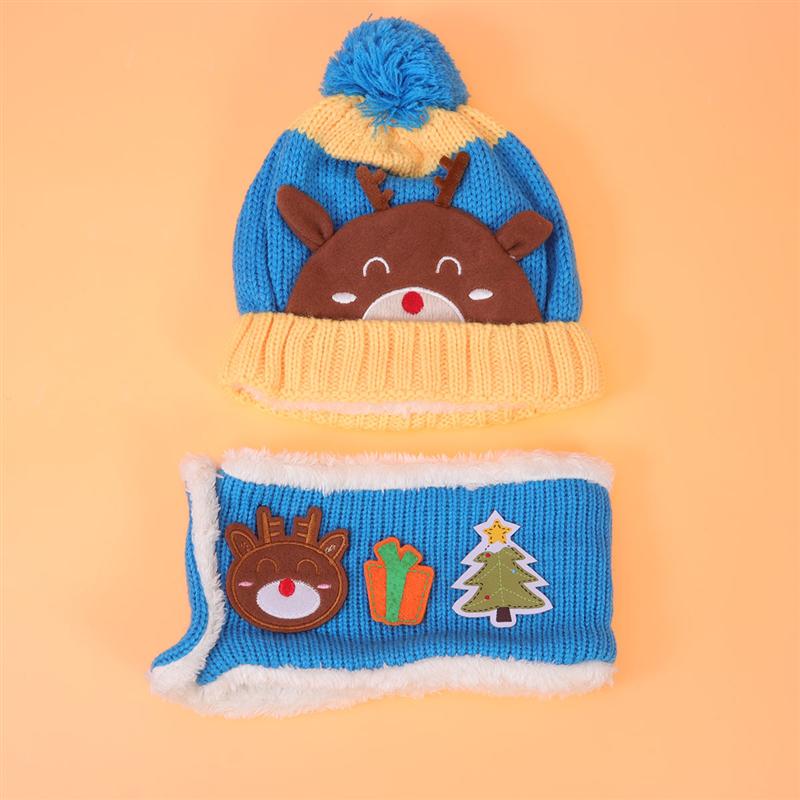 Baby Deer Pattern Hat Set Kid Winter Knitting Wool Yarn Scarf Kit Outdoor Warm Headwears for Children Warm Kids Neckerchief