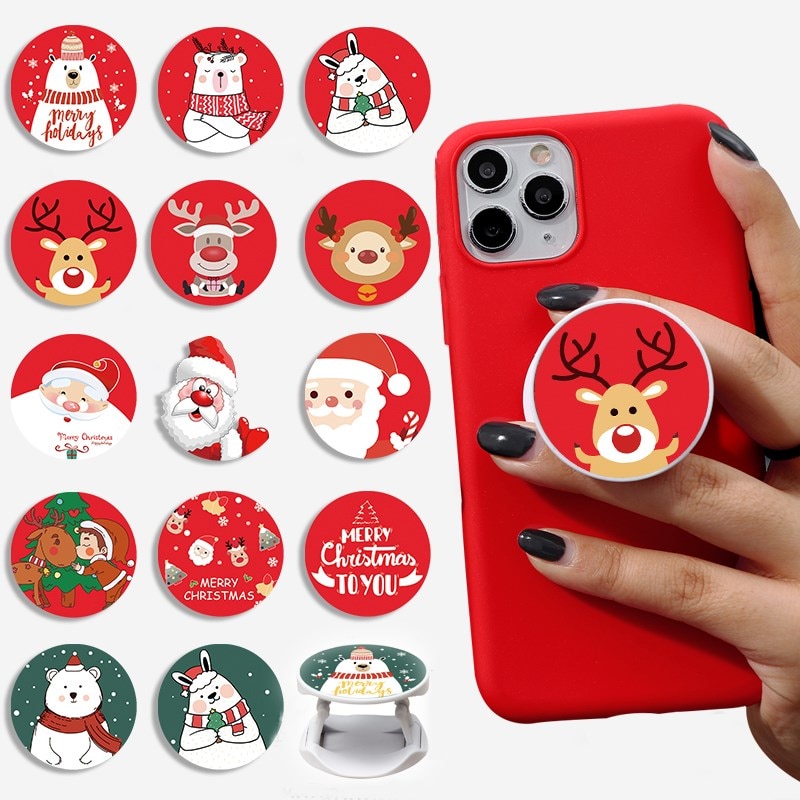 Universele mobiele telefoonhouder, kerst hert cartoon telefoonstandaard, vingerringhouder voor iphone, telefoonbeugel, standaard