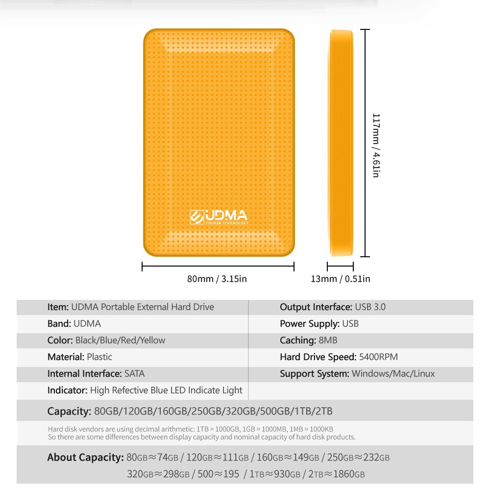 Stil udma ekstern bærbar harddisk 500gb lagerkapacitet disco duro portátil externo til pc / mac 4 farve