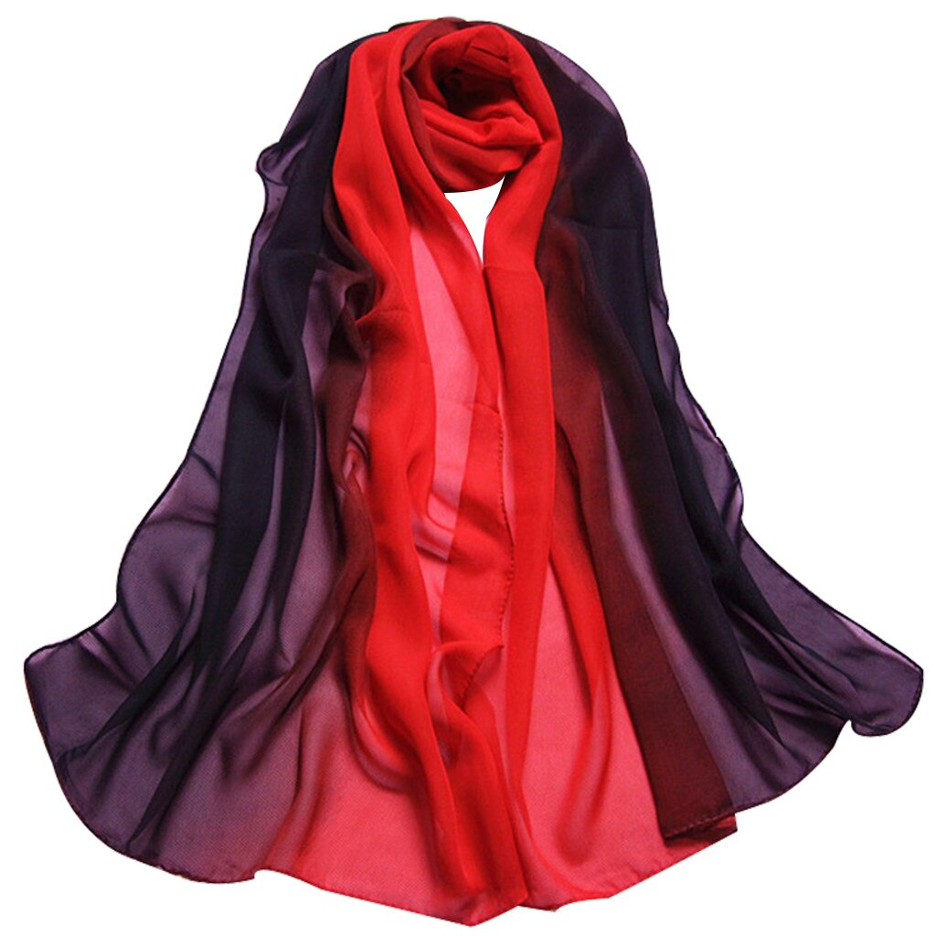 Tørklæde kvinde silke tørklæde lang slank gradient farve bedst til dame: Sort