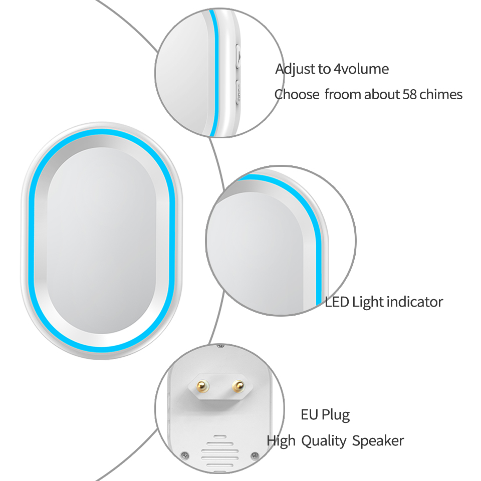 CACAZI No Battery Required Wireless Doorbell 2 Buttons 2 Receivers US EU UK Plug Self-powered Waterproof Smart Home Call bell