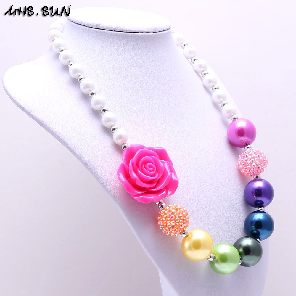 MHS. ZON 1PC Mooie Regenboog Kleur Kid Chunky Ketting Bloem Peuters Meisjes Bubblegum Kralen dikke Ketting Kinderen Sieraden