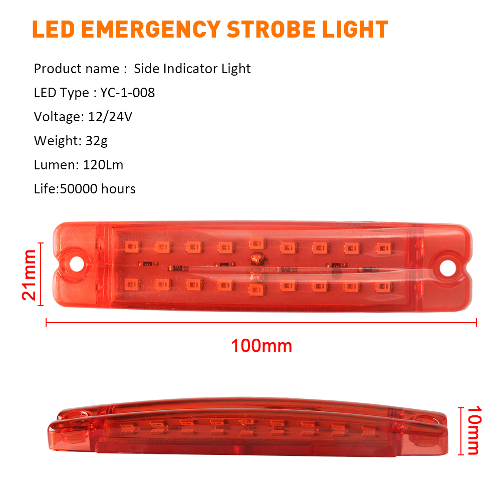 18 LED-Leuchten für LKWs, 12 V, 24 V, seitliches Signallicht, LKW-Anhänger, Warnung, Notfalllampe, Autozubehör, verrotten, Weiß, Gelb, Blau