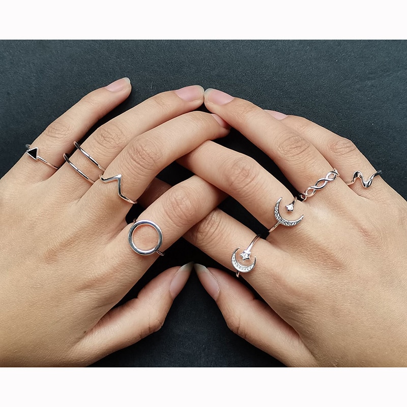 INZATT Real 925 Sterling Silver Zircon Round Triangle Cross Adjustable Ring For Women Fine Jewelry Punk Accessories