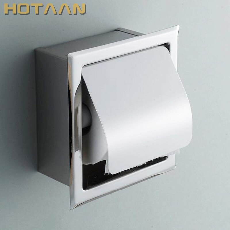 Luksus sus 304#  rustfrit stål badeværelse toiletrulle papirholder kasse skjult vægmonteret forsænket væg indlejret yt -1092