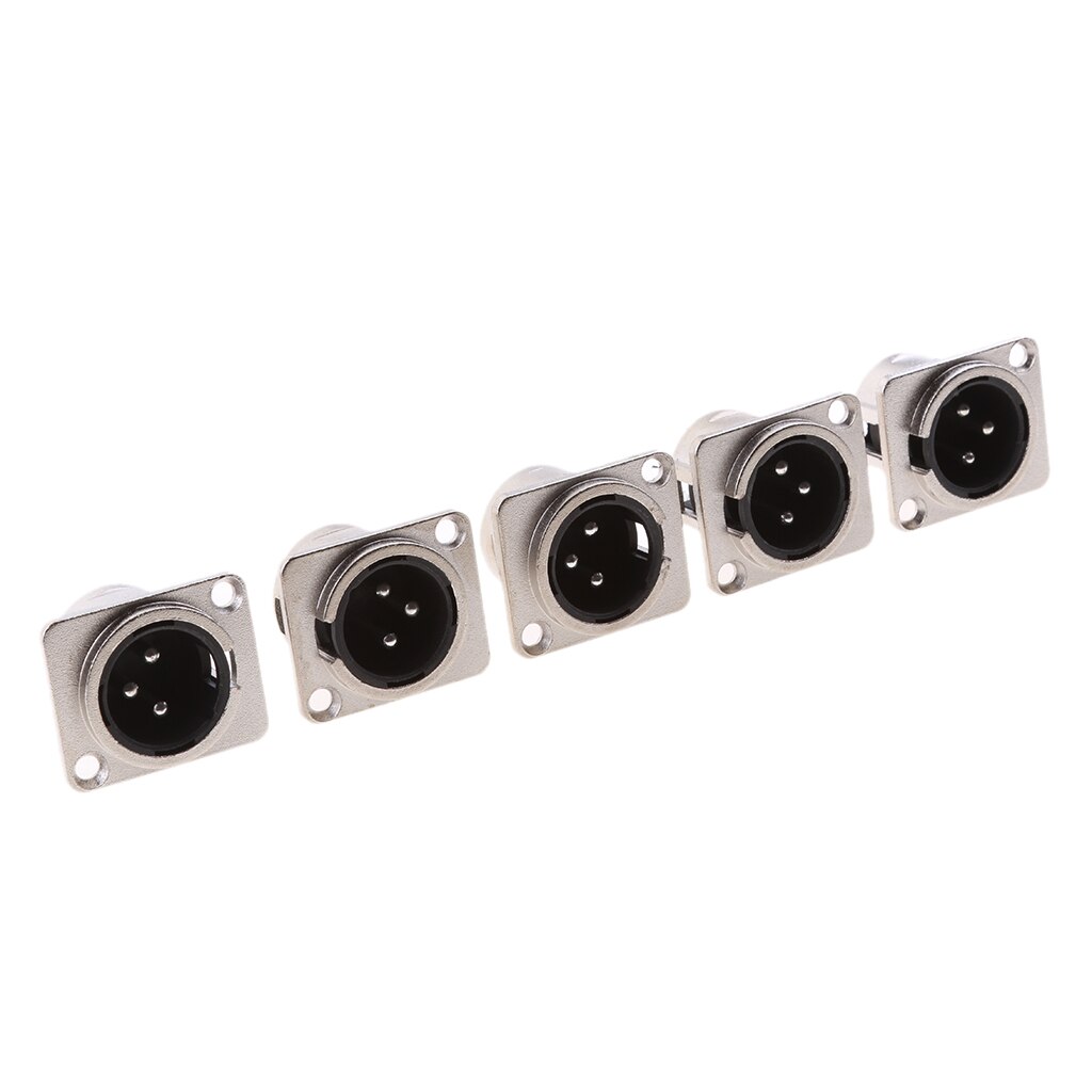 5Pcs XLR 3Pin Male Square Wall Chassis Panel Mounted Microphone Connector