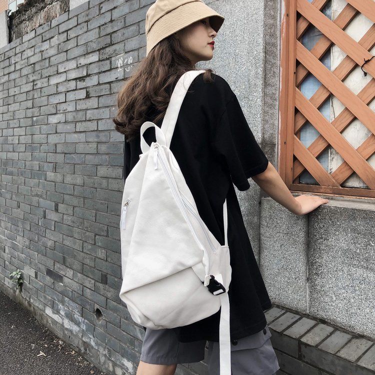 Backpacks Women Nylon Solid Waterproof Unisex Streetwear Hip-hop Simple Korean Ulzzang Harajuku Chic Daily Backpack All-match BF: white  canvas