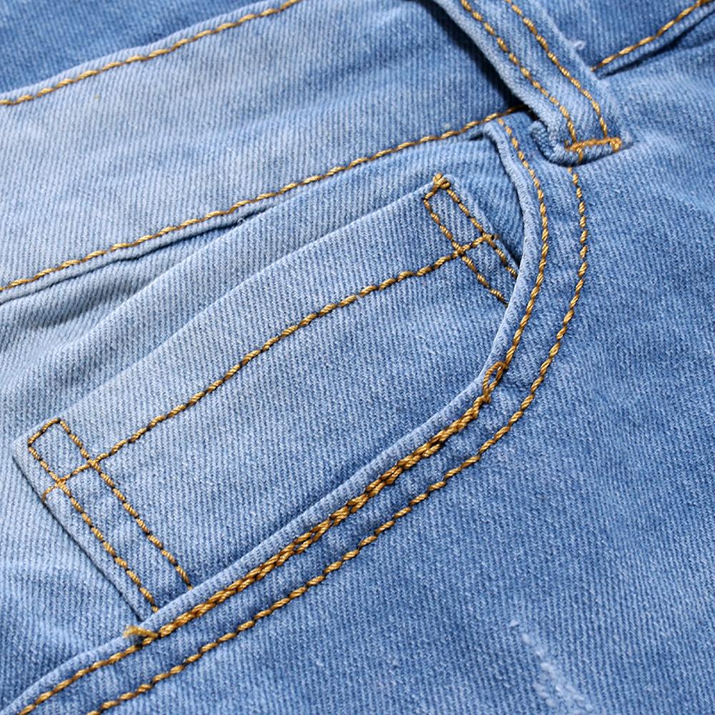Denim shorts hombre elástico corto pantalones vaqueros rasgados de la piel-amistosa poliéster verano Pantalones cortos de hombre para el desgaste diario negro M-XL