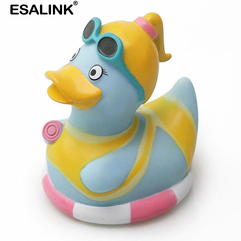 ESALINK Rubber Duck Style Girl With Pearl Earrings Baby Bath Toys Duck Children Toy Duck Baby Toys Bath Toys For Kids