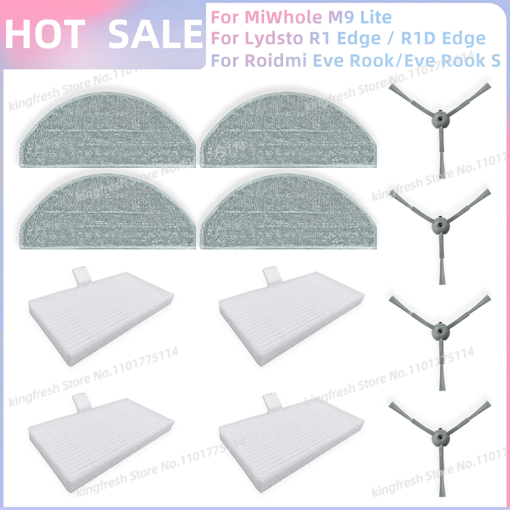 Compatible con Lydsto R1 Edge / R1D Edge, ILIFE V20, Laresar L10, MiWhole M9 Lite, Vyzzle D10, Roidmi Eve Rook / Eve Rook S Piezas Filtro HEPA Cepillo Lateral Trapo de Limpieza: Beige