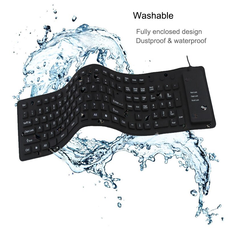 Folding Silent Keyboard Flexible Silicone Waterproof Keyboard 85 Keys Mini USB Wired Keyboards Ultra thin for Laptop PC Desktop