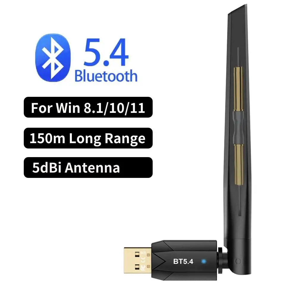 150M Bluetooth 5.4 5.0 Adapter odbiornik Audio nadajnik darmowy sterownik klucz USB Adaptador dla PC Windows 11/10 klawiatura z myszką: Srebrny