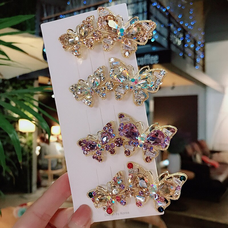 Retro pełna diamentowa grzywka szpilka moda damska śliczna szpilka do włosów z tyłu głowy Rhinestone akcesoria do włosów Rhinestone motylkowa szpilka do włosów
