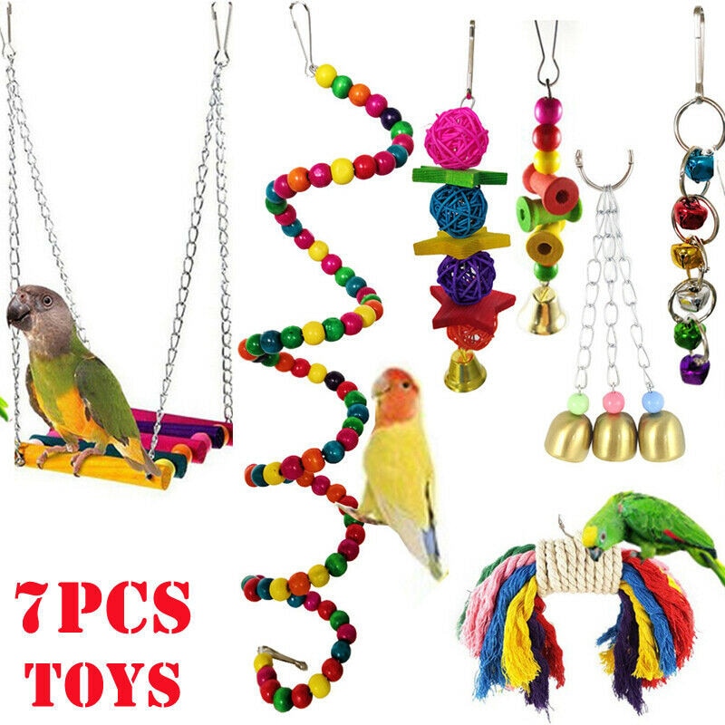 7- pack näbbar metallrep liten papegoja leksak undulat cockatiel bur fågelleksaker set