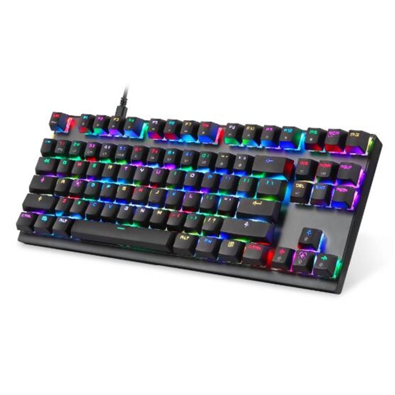 Mechanical Keyboard Backlit RGB LED Wired Computer Gaming Keyboard,Blue/Red Switches, 87 Keys N-Key Rollover (Black and Pink)