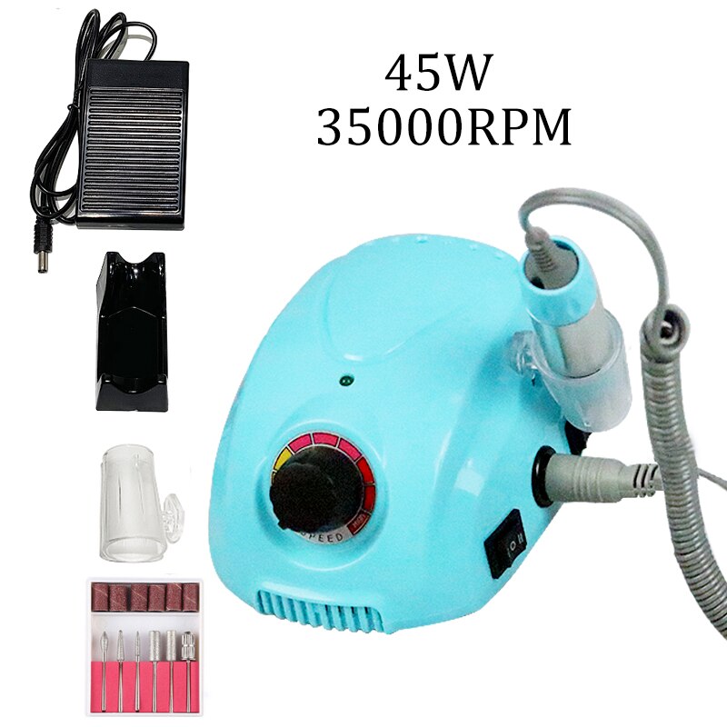 35000RPM Nail Drill Machine For Manicure 65W High Power Nail Pedicure File Drill Bits Set Low Noise Salon Use Nail Art Equipment: DM212-Blue