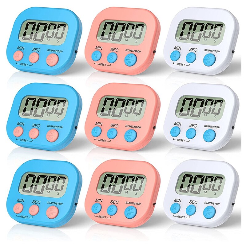 Digital Timer,Timer for Classroom and Cooking Magnetic Kitchen Timer LCD Display Kids Timers Teacher Timers (9 Pieces)