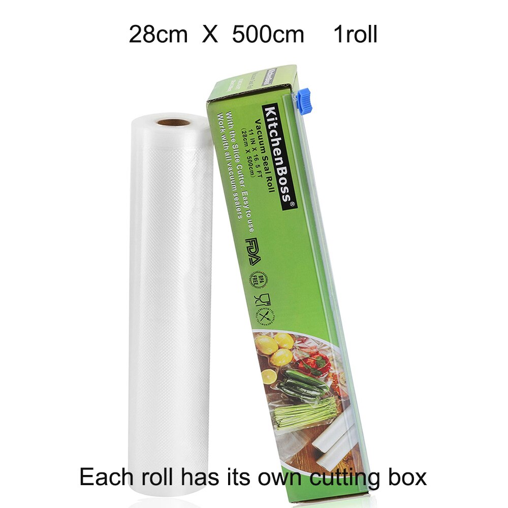 Vacuum Sealer Rolls Bag，28 x 1500cm 2rolls Food vacuum Saver Bag Rolls with Cutter Box ，Sous Vide Roll Bag: 28x500cm(1roll)