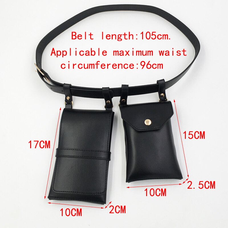 Pu Lederen Punk Vrouwen Riem Tas Hip Hop Grappige Verpakking Vrouwelijke Straat Crossbody Borst Zakken Mobiele Telefoon Heuptas 2 Stuk Set Portemonnee