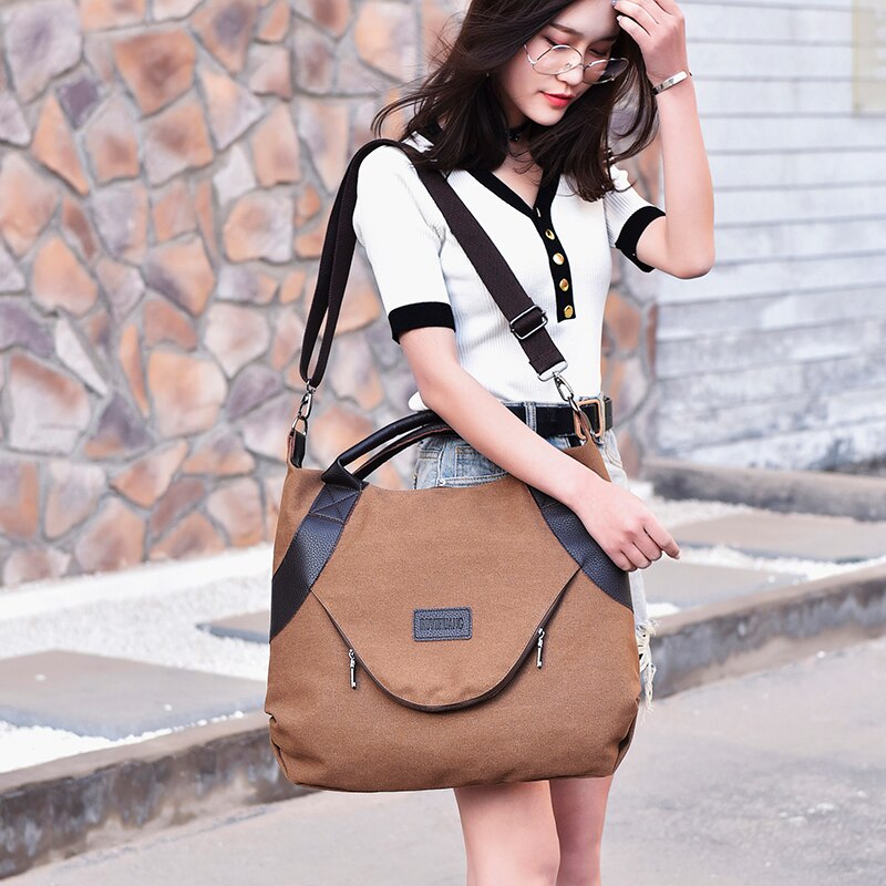 Bolsa de lona feminina com zíper, bolsa de ombro grande para mulheres, casual, sacola de compras, bolsa carteiro, para viagem, novo, 2021