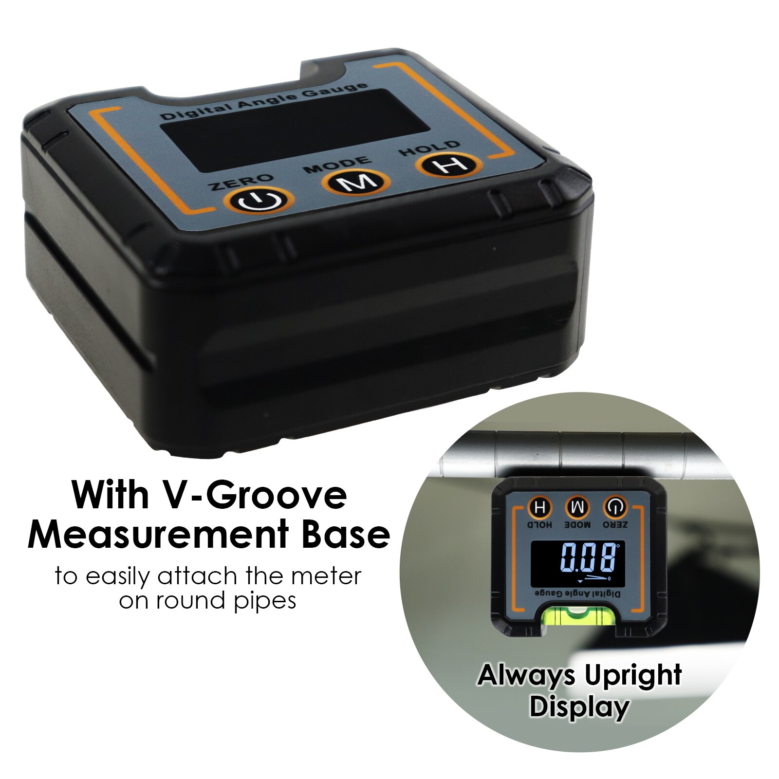 Digital Angle Gauge Electronic Protractor 4 x 90° Magnetic Base with Bubble Level for Woodworker, Craftsman, or Builder