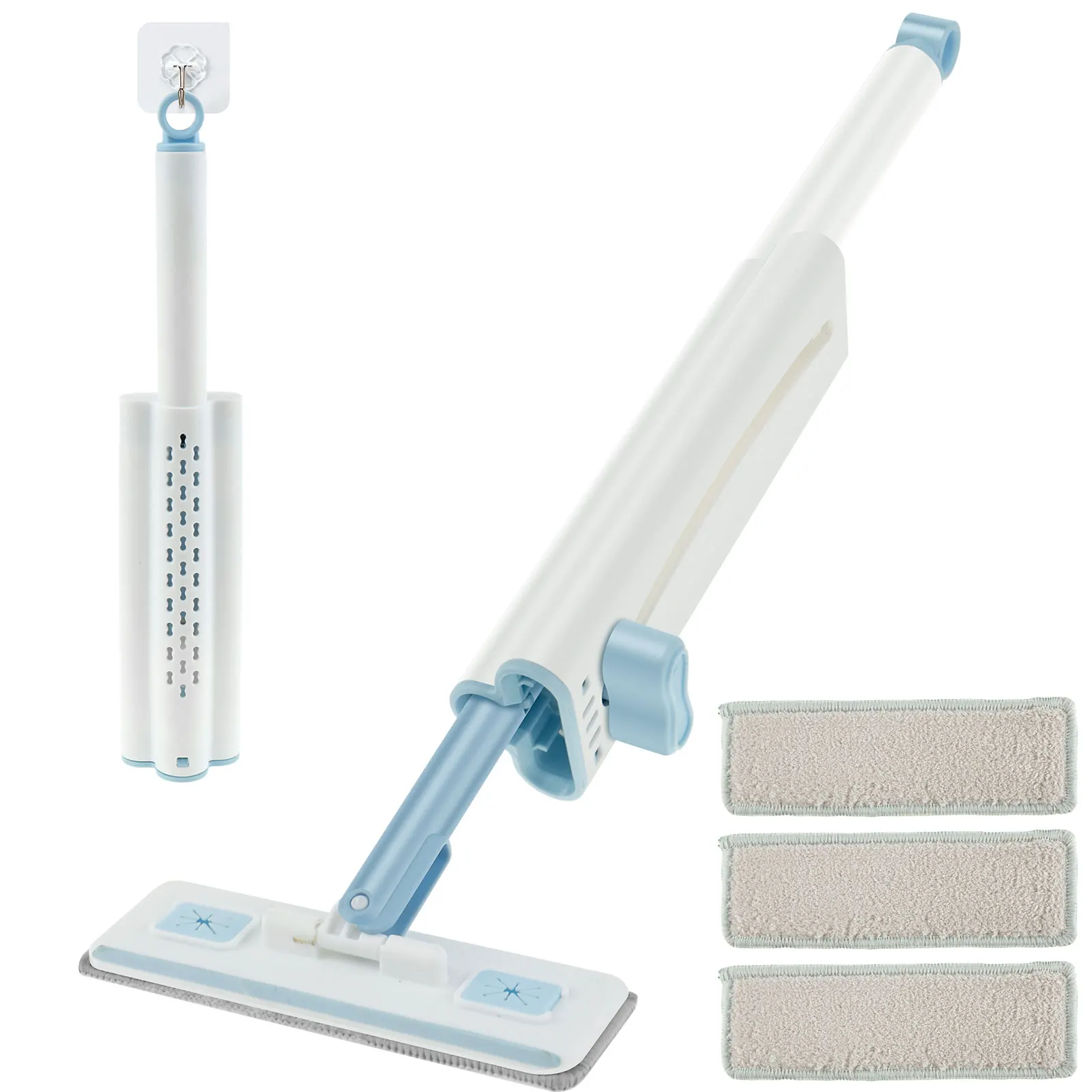 Mini Mop Zelfknijpende Mop Handsfree Reiniging Opvouwbare Thuis Mops met 4 Vervangende Doek Pad Huishoudelijke Keuken Schoonmaken tool: Rood