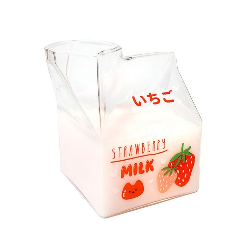 380ml Square Milk Glass Milk Box Glass Mug Transparent Milk Box Cup Square Bottom for Anti-slip Heat Resistant Kitchen Drinkware