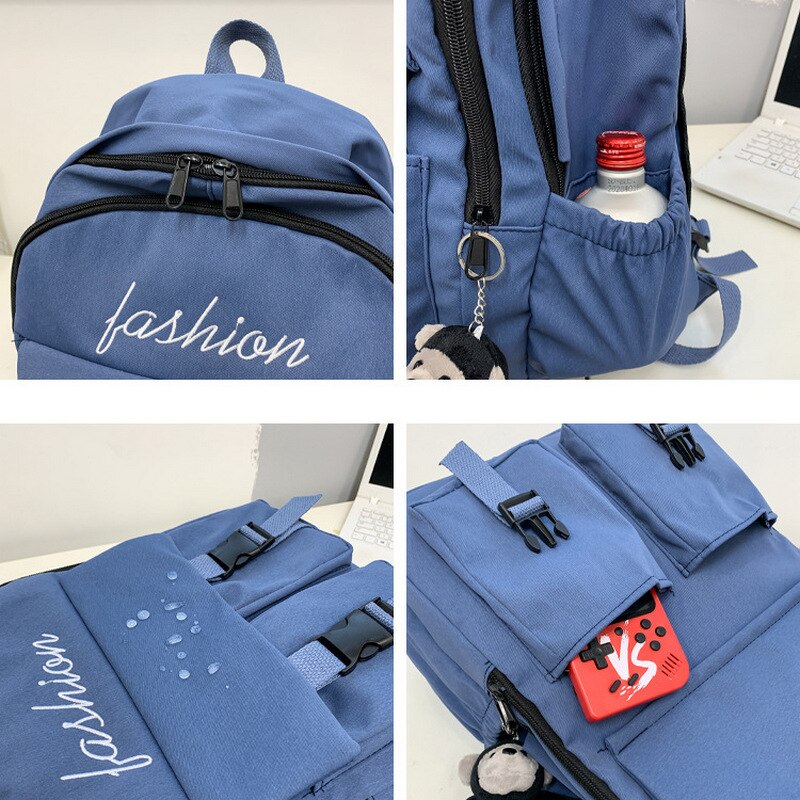 Mochila escolar para chica adolescente, bolso de libro de nailon azul, mochila para estudiantes, a la , novedad de