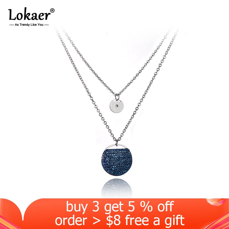 Lokaer-collier à Double couche en acier inoxydable en titane pour femmes et filles, Double couche, strass bleu foncé, forme ronde, ras du cou, N19168