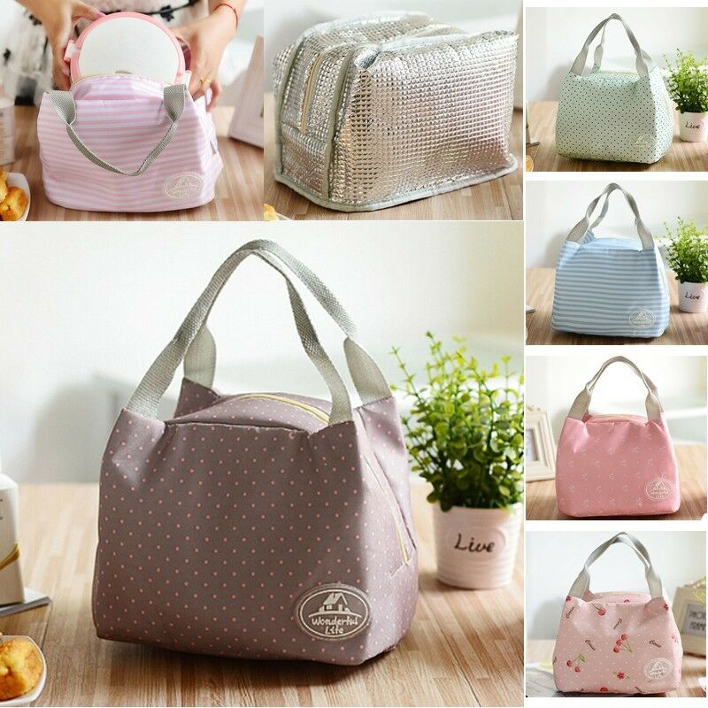 Tragbare Striped Dots muster Lunch Tasche Für Frauen Kinder Thermische Picknick Kühler Isolierte Reise Carry Lagerung Tote Taschen Kühler