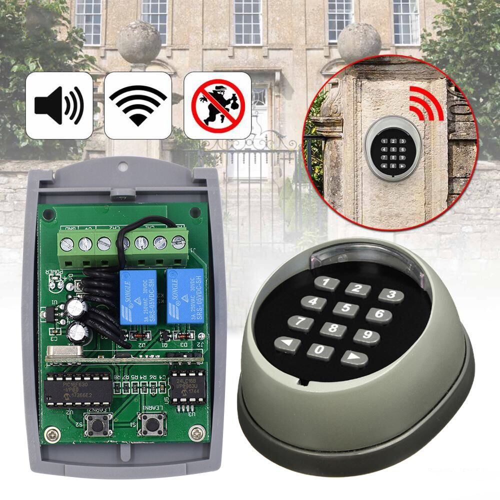Metal Wireless Keypad Gate Opener Keypad Rolling Code 433mhz Keypad With 12V/24V 2 Channel Receiver for Garage Door
