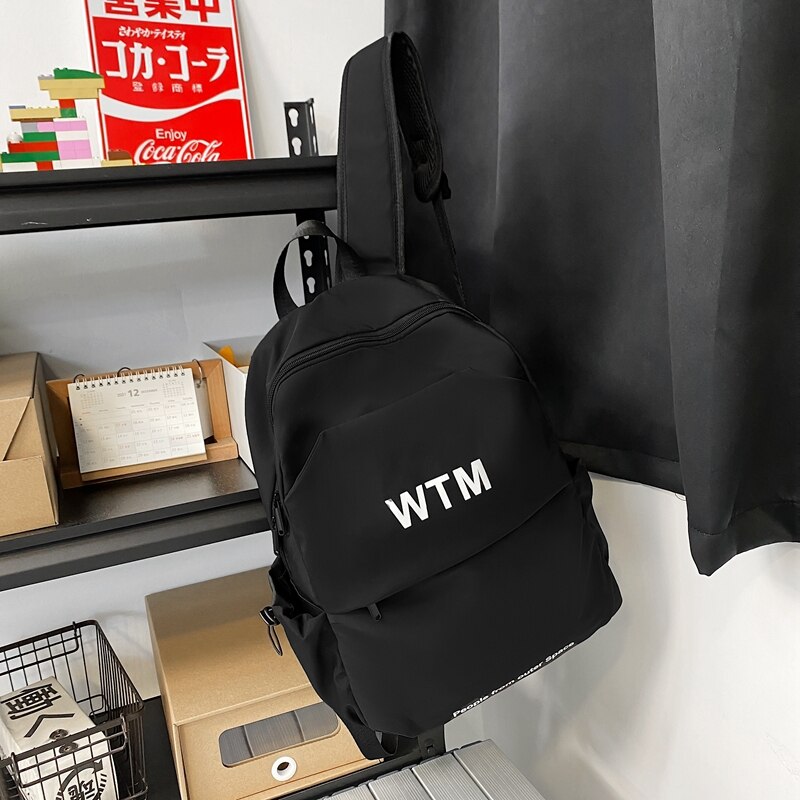 Dcimor-rucksack aus nylon mit buchstabenprint, großes fassungsvermögen, stylische reisetasche, laptop-rucksack für herren, ideal für studenten, süße schultasche: Schwarz / Kein anhänger