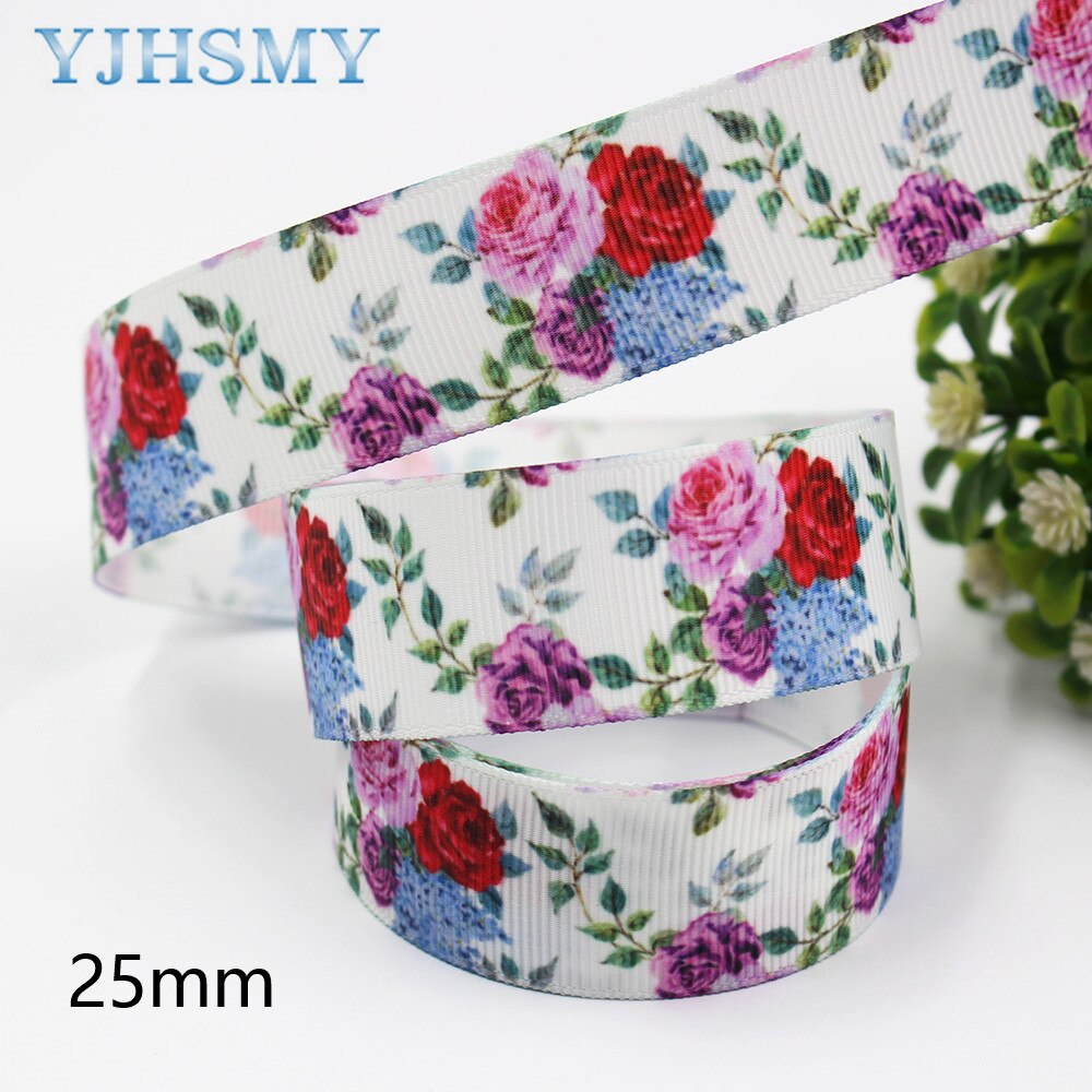 Cinta con estampado de flores de 1 pulgada, accesorios para el cabello hechos a mano, 5 yardas, Material, decoración de lazo, L-20716-675