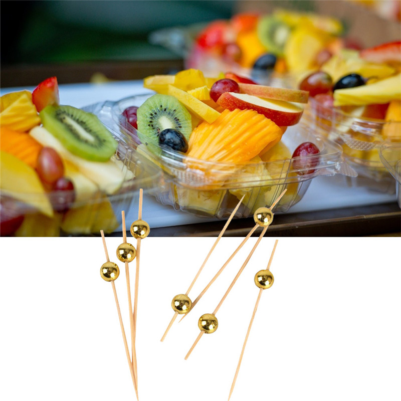 100 Stuks Wegwerp Bamboe Vorken Buffet Fruit Desserts Sticks Cupcake Toppers Cocktail Picks Servies Partij Bruiloft Benodigdheden